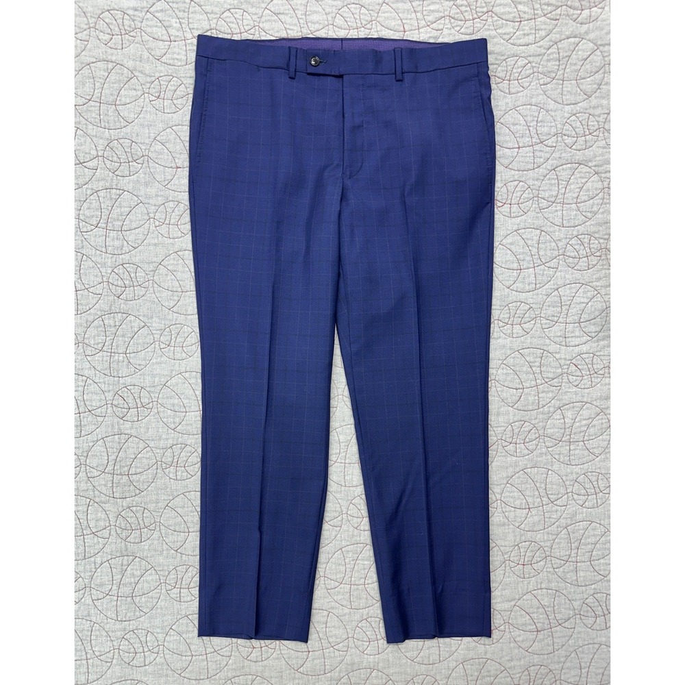 Ted Baker Suit Dress Pants Blue Plaid Jay CT Wool / Mens 35 R
